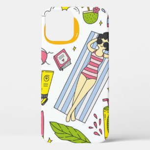 Set of summer doodle on white background vintage d iPhone 12 case
