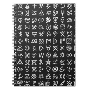 Set of symbols rune letters font. Ancient occult a Notebook