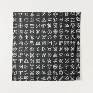 Set of symbols rune letters font. Ancient occult a Tapestry