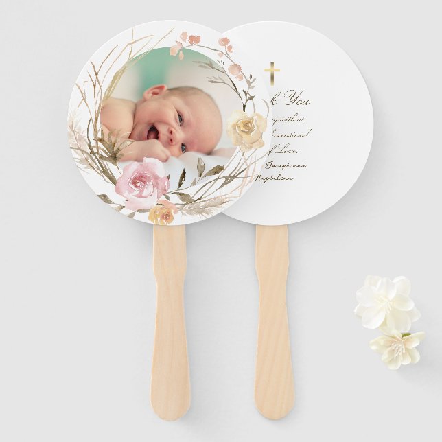 set of ten boho flowers Baptism Hand Fan (Front and Back)