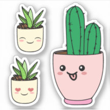  Set of Three Kawaii Succulent Plant Vinyl Cutout