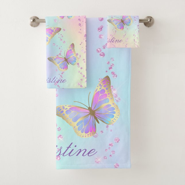 set of three towels butterflies design (Insitu)