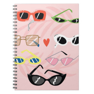 Set of trendy sunglasses in fun cartoon style notebook