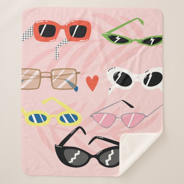 Set of trendy sunglasses in fun cartoon style sherpa blanket (Front)