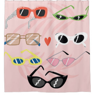 Set of trendy sunglasses in fun cartoon style shower curtain