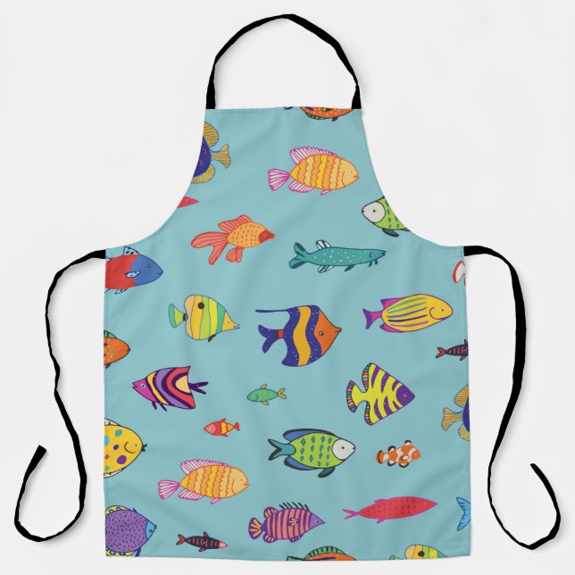 Set of tropical fish. line seamless pattern apron (Front)
