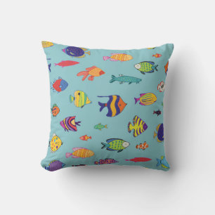 Set of tropical fish. line seamless pattern cushion