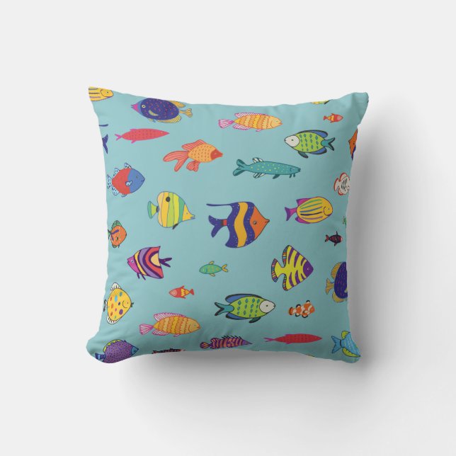 Set of tropical fish. line seamless pattern cushion (Front)