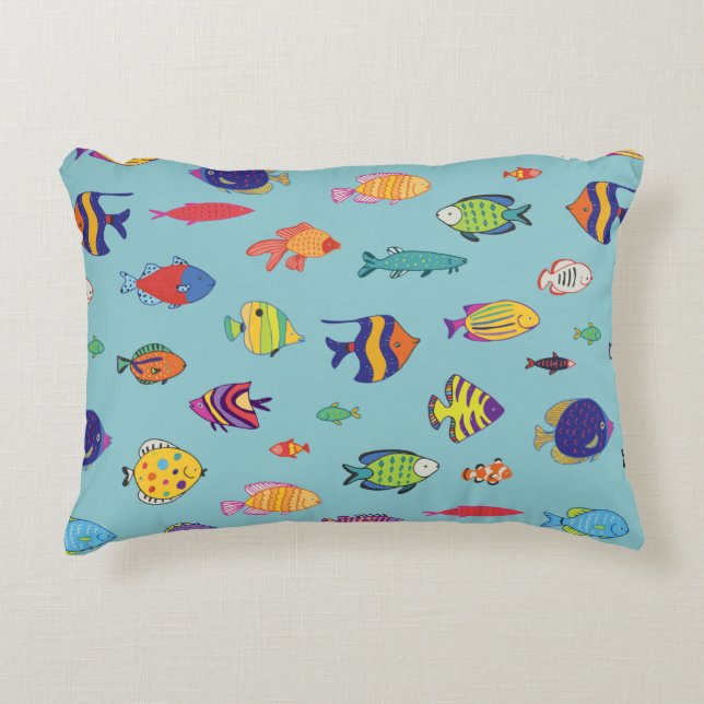 Set of tropical fish. line seamless pattern decorative cushion (Front)