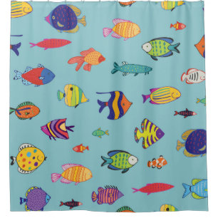 Set of tropical fish. line seamless pattern shower curtain