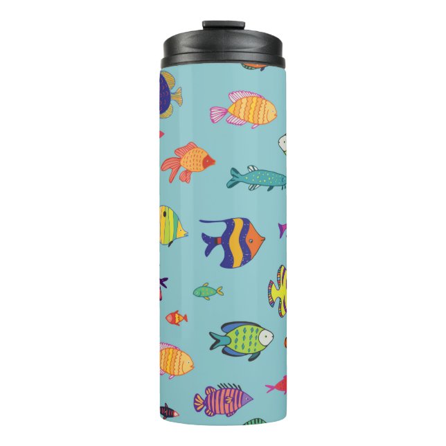 Set of tropical fish. line seamless pattern thermal tumbler (Front)
