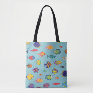 Set of tropical fish. line seamless pattern tote bag