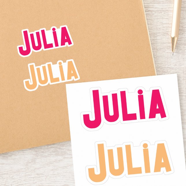 Set of Two Julia Bright Modern Custom Name Labels (Bright and colorful name stickers.)
