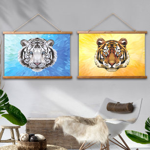 Set of Two Tigers White and Bengal Tiger Large Hanging Tapestry