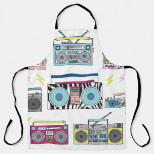 Set of various vintage cassette players. Retro 80s Apron