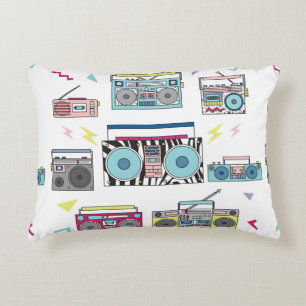 Set of various vintage cassette players. Retro 80s Decorative Cushion