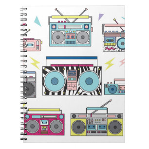Set of various vintage cassette players. Retro 80s Notebook