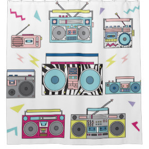 Set of various vintage cassette players. Retro 80s Shower Curtain