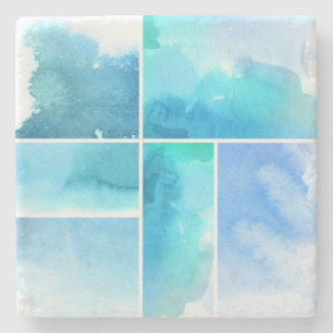 Set of watercolor abstract hand painted 2 stone coaster