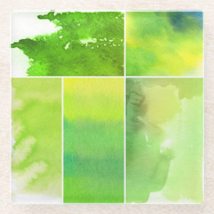 Set of watercolor abstract hand painted glass coaster