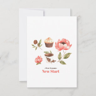 Set of watercolor illustrations with flowers leave thank you card