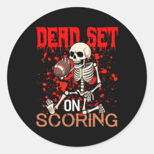 Set On Scoring Skeleton Football Player Halloween  Classic Round Sticker