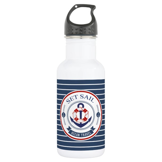 Set Sail Nautical Stripes 532 Ml Water Bottle (Front)