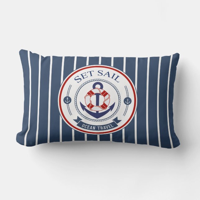 Set Sail Ocean Travel Nautical Lumbar Cushion (Front)