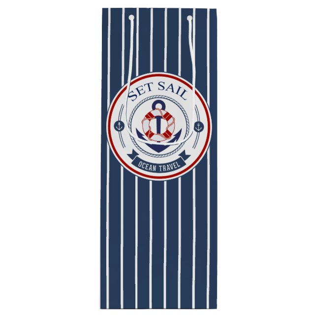 Set Sail Ocean Travel Nautical Wine Gift Bag (Front)