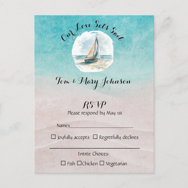 Set Sail Wedding RSVP  Postcard (Front)