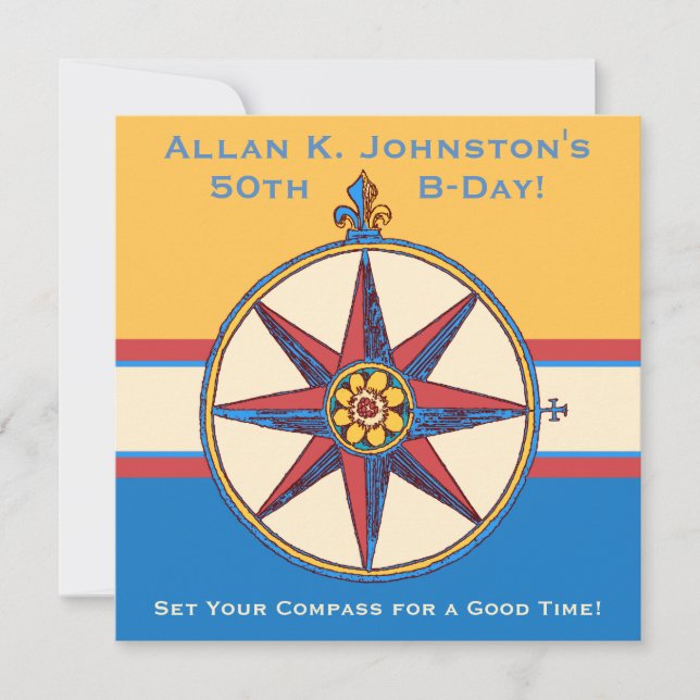 Set Your Compass for a Good Time 50th Birthday Invitation (Front)