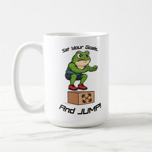Set Your Goals And Jump - Male Frog Box Jump Coffee Mug (Left)