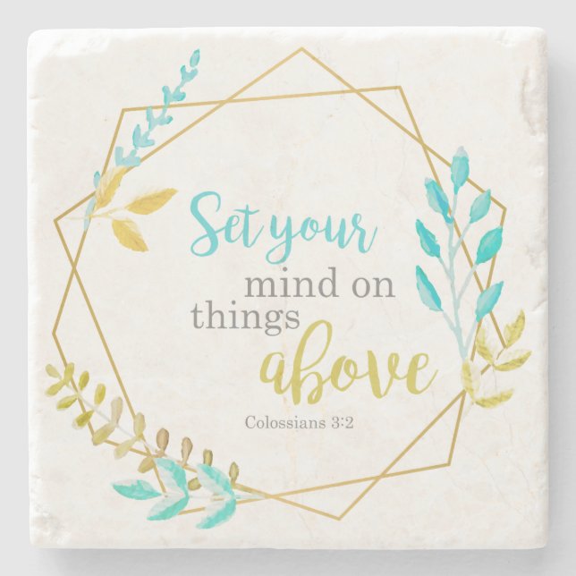 Set your mind on things above Bible Verse Faith  Stone Coaster (Front)