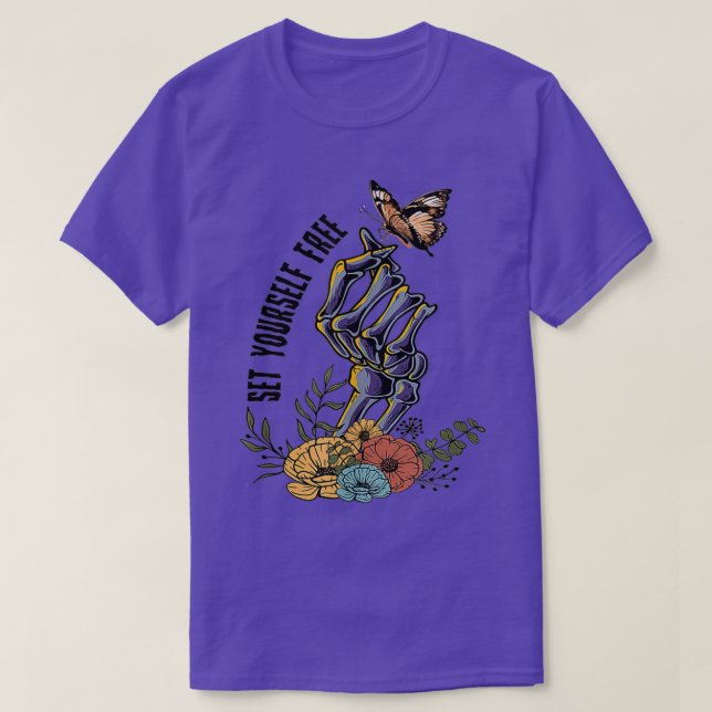 Set Yourself Free Motivational Quote Skeleton Butt T-Shirt (Design Front)