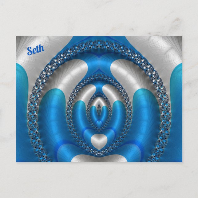 SETH Bright!~  Blue White 3D Fractal Design ~ Postcard (Front)