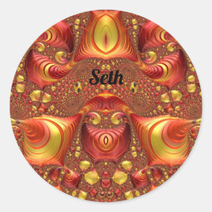 SETH ~ Red Brown Yellow Fractal Design ~  Classic Round Sticker