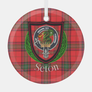 Seton Scottish Clan Tartan & Crest Glass Tree Decoration