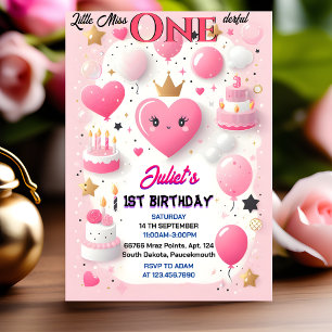 Sets Cute Queen Little Miss Onederful 1st Birthday Invitation