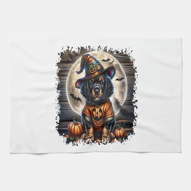 Setter Dog Halloween Square Tea Towel (Horizontal)