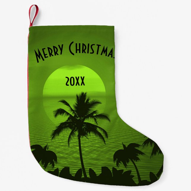 Setting Sun Green Tropics Palm Beach Small Christmas Stocking (Front)