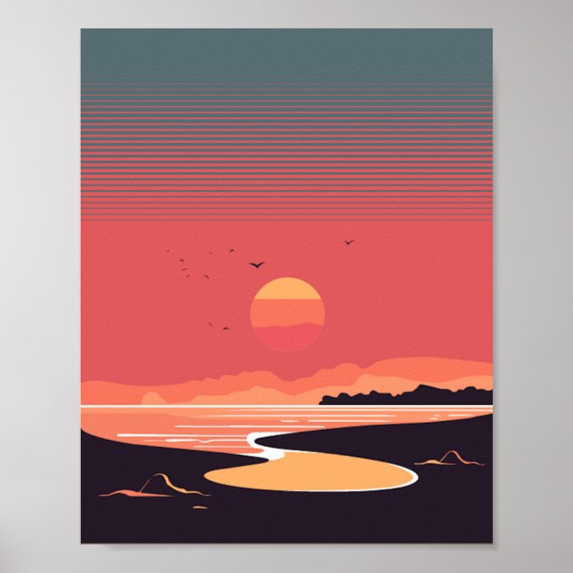 Setting Sun on the Coast Retro Style Poster (Front)