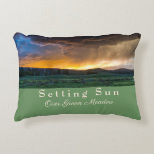 Setting Sun over Green Meadow   Decorative Cushion