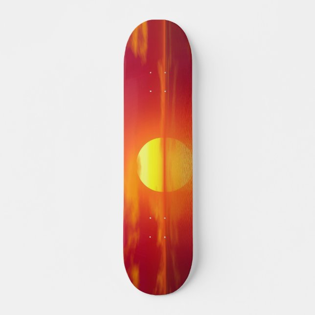 Setting Sun over Orange Sea Calm Ocean  Skateboard (Front)