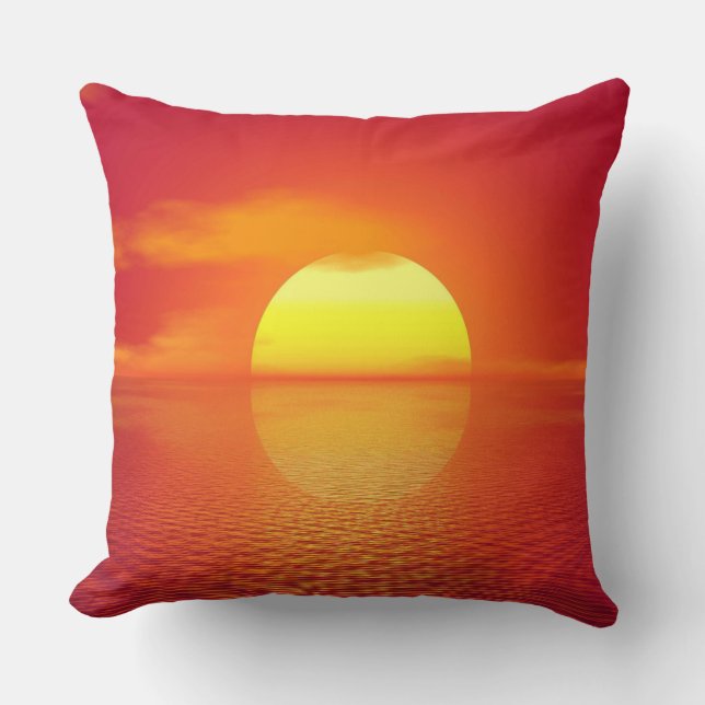 Setting Sun over Orange Sea Calm Ocean Sunset  Cushion (Front)