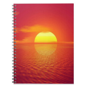 Setting Sun over Orange Sea Calm Ocean Sunset Sca Notebook