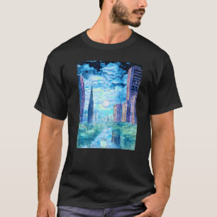 Setting Sun Over River Running Through Futuristic T-Shirt