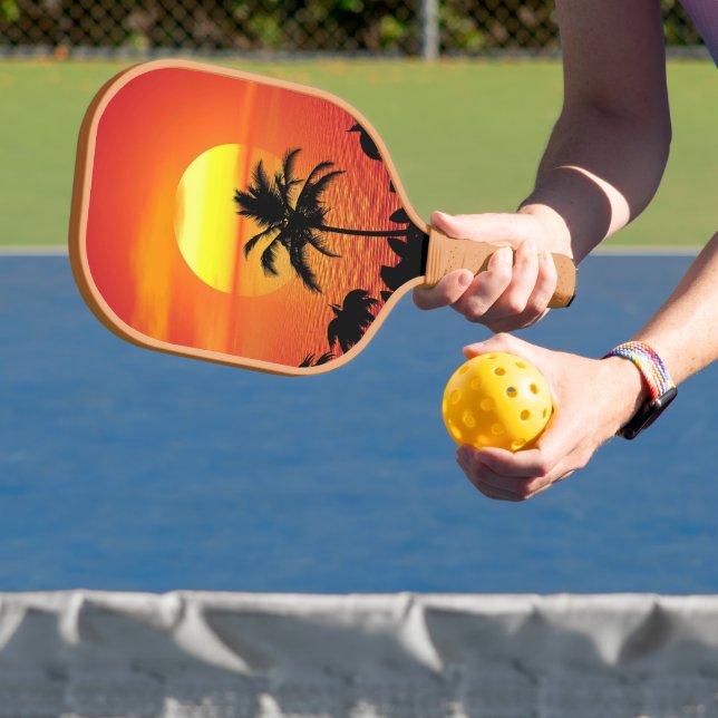 Setting Sun Red Tropics Palm Beach Pickleball Paddle (Insitu)