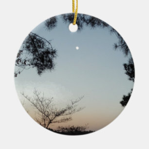 Setting Sun, Rising Moon over Lake Arrowhead Ceramic Ornament