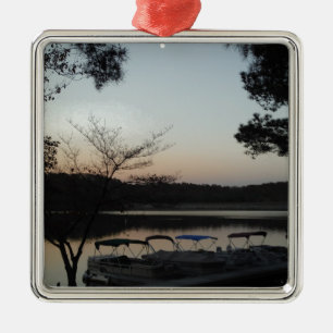 Setting Sun, Rising Moon over Lake Arrowhead Metal Ornament
