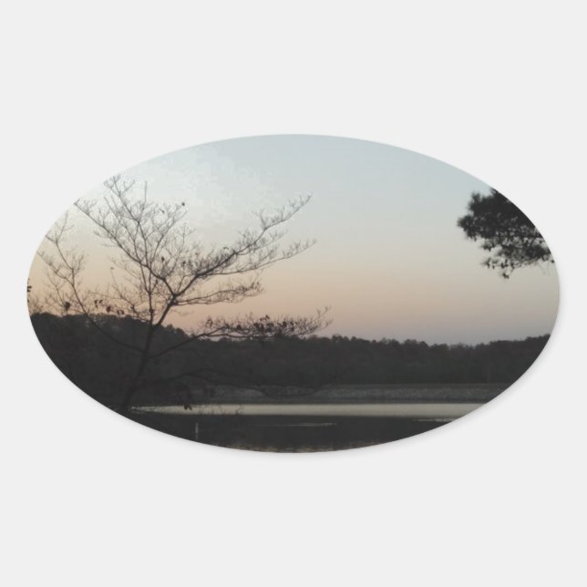 Setting Sun, Rising Moon  over  Lake Arrowhead Oval Sticker (Front)